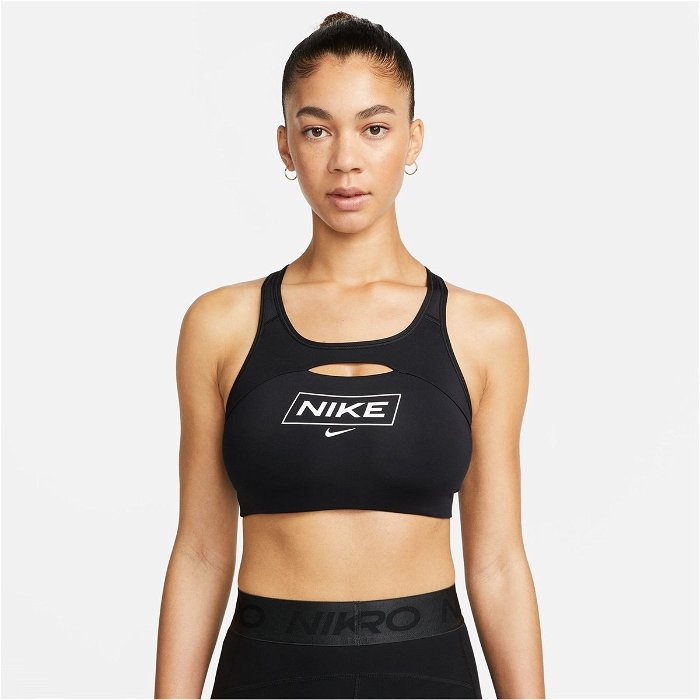 Nike Pro Dri FIT Swoosh Womens Medium Support Non Padded Graphic Sports Bra  Black, £19.00