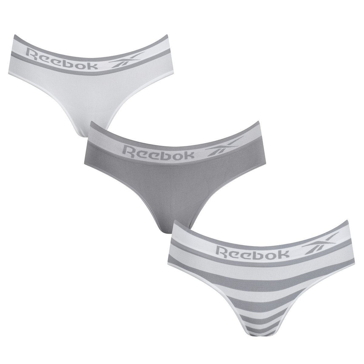 Buy Reebok Womens Alyce Logo Cotton Three Pack Thongs Black/White/Grey