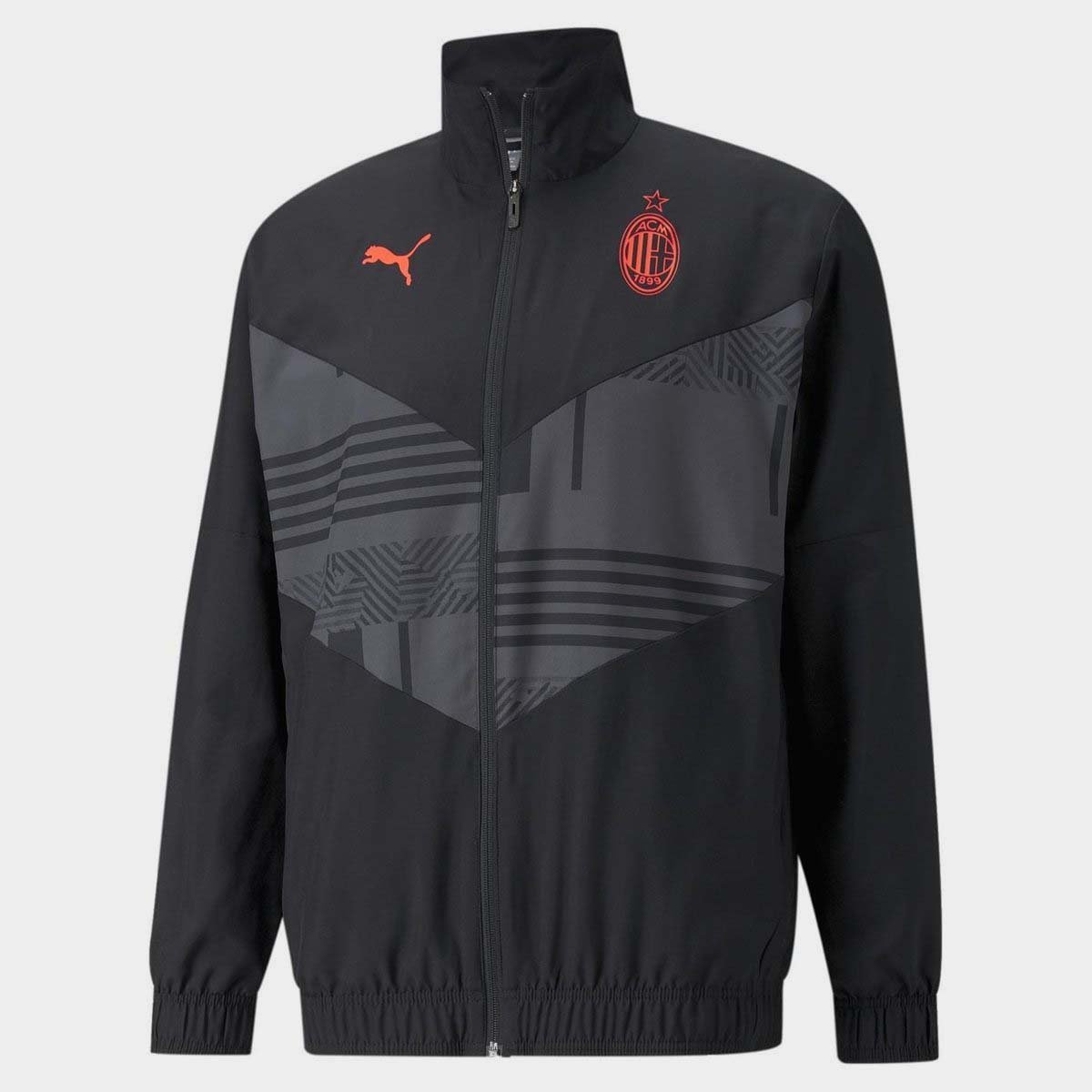 Men's PUMA AC Milan Prematch Woven Jacket in Black/Red size L