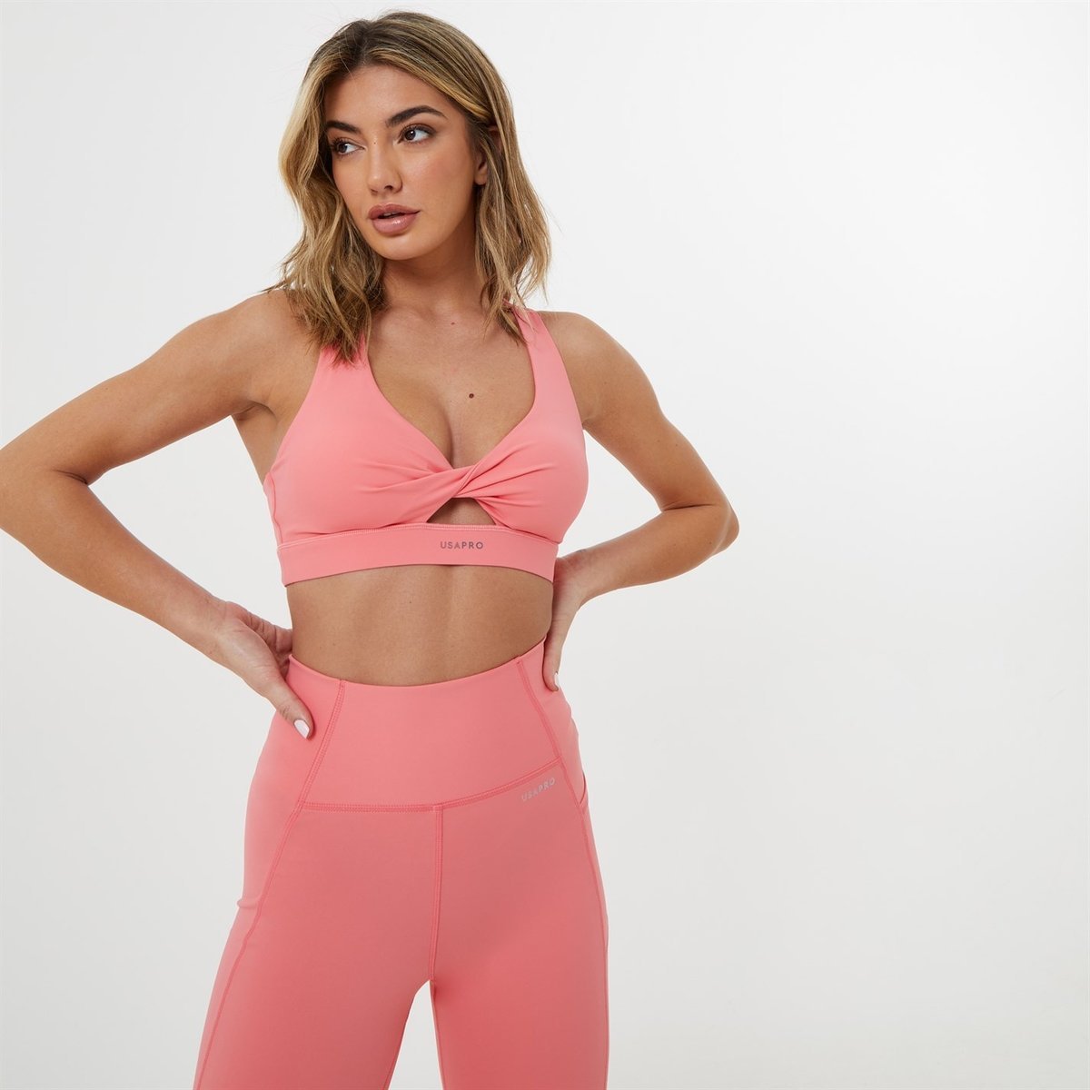 USA pro pink leggings and sports bra Size 4/6 Never - Depop