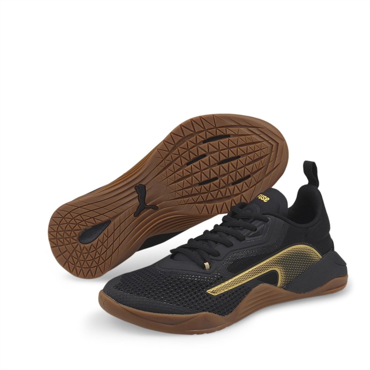 Puma black hot sale gold trainers