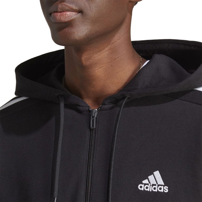 Essentials French Terry 3 Stripes Zip Hoodie Mens