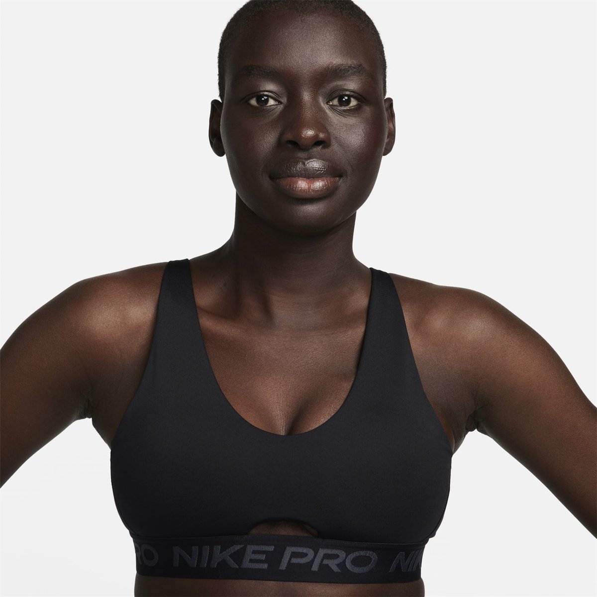 Nike pro indy logo hot sale bra