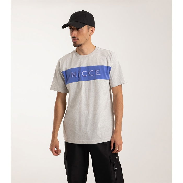 Mercury Stripe T Shirt Oatmeal Marl Iris Blue Mens