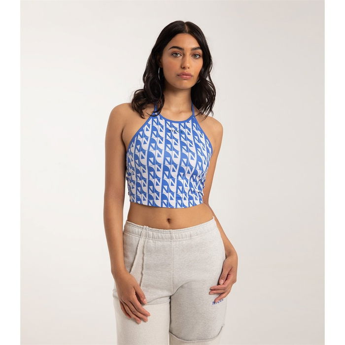 Womens Renee Halter Neck Top Iris Blue Almond White