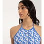 Womens Renee Halter Neck Top Iris Blue Almond White