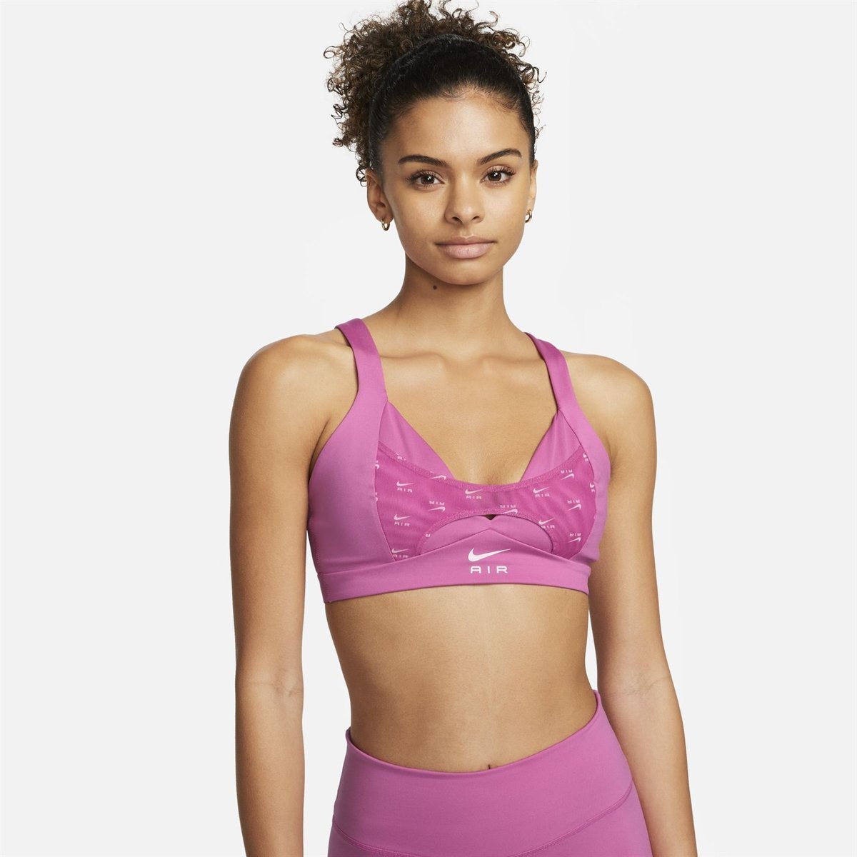 NIKE Pro Dri-FIT Indy Light-Support Padded Strappy Printed Sports Bra, Sage green Women's Athletic Tops