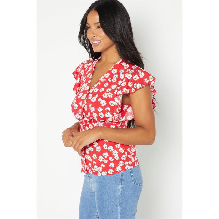 Happy Floral Red Blouse