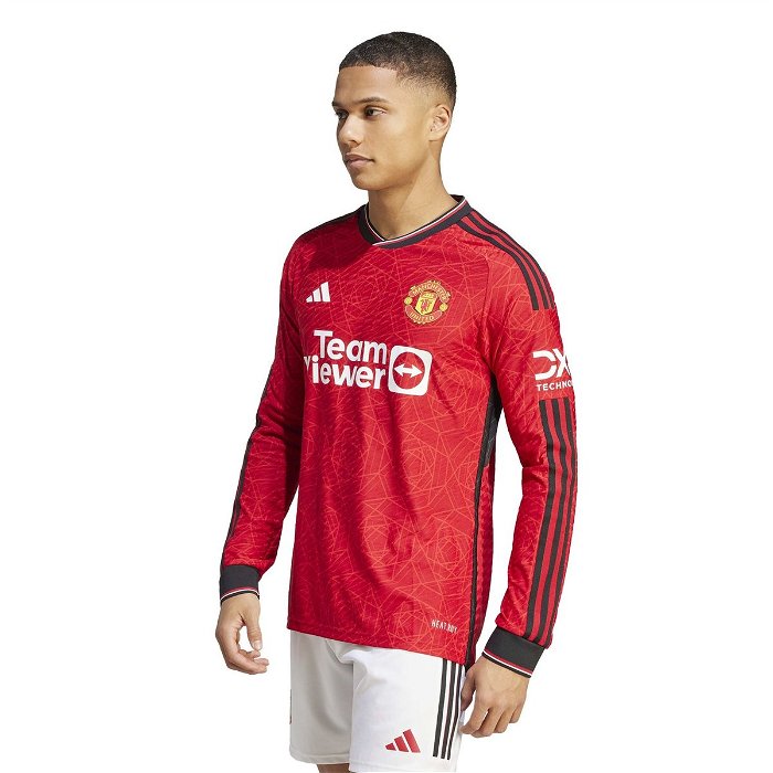 Manchester United Long Sleeve Authentic Home Shirt 2023 2024 Adults