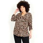 Beige Brown Animal Print Half Placket Blouse