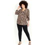 Beige Brown Animal Print Half Placket Blouse