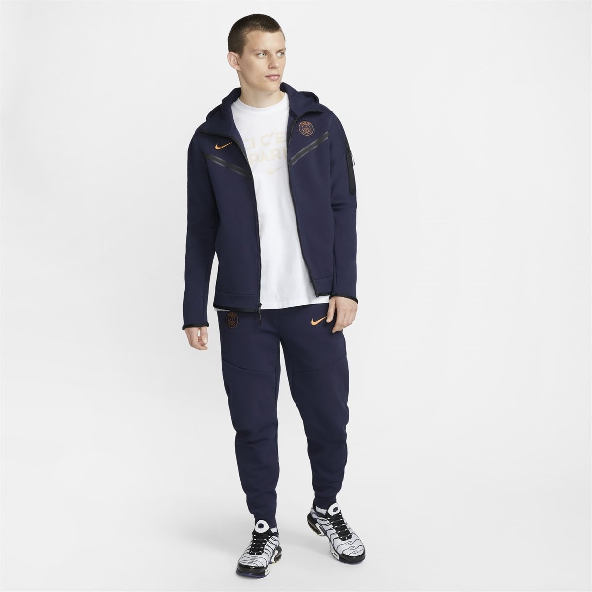 Nike Paris Saint Germain Tech Fleece Windrunner MenS Full Zip Hoodie Tracksuit Top Mens Blue Gold 60.00