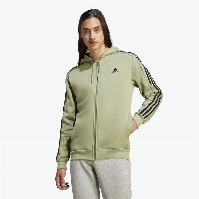 Fleece 3 Stripes Full Zip Hoodie Mens