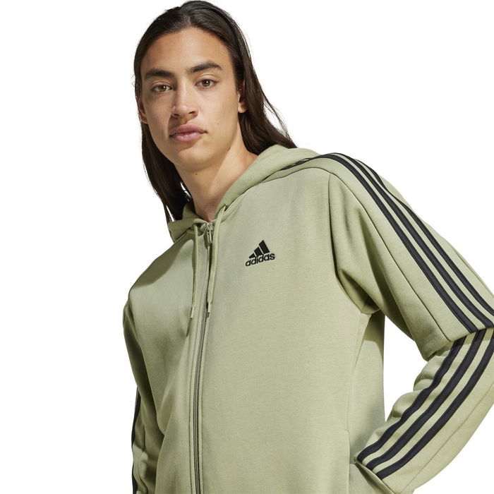 Fleece 3 Stripes Full Zip Hoodie Mens