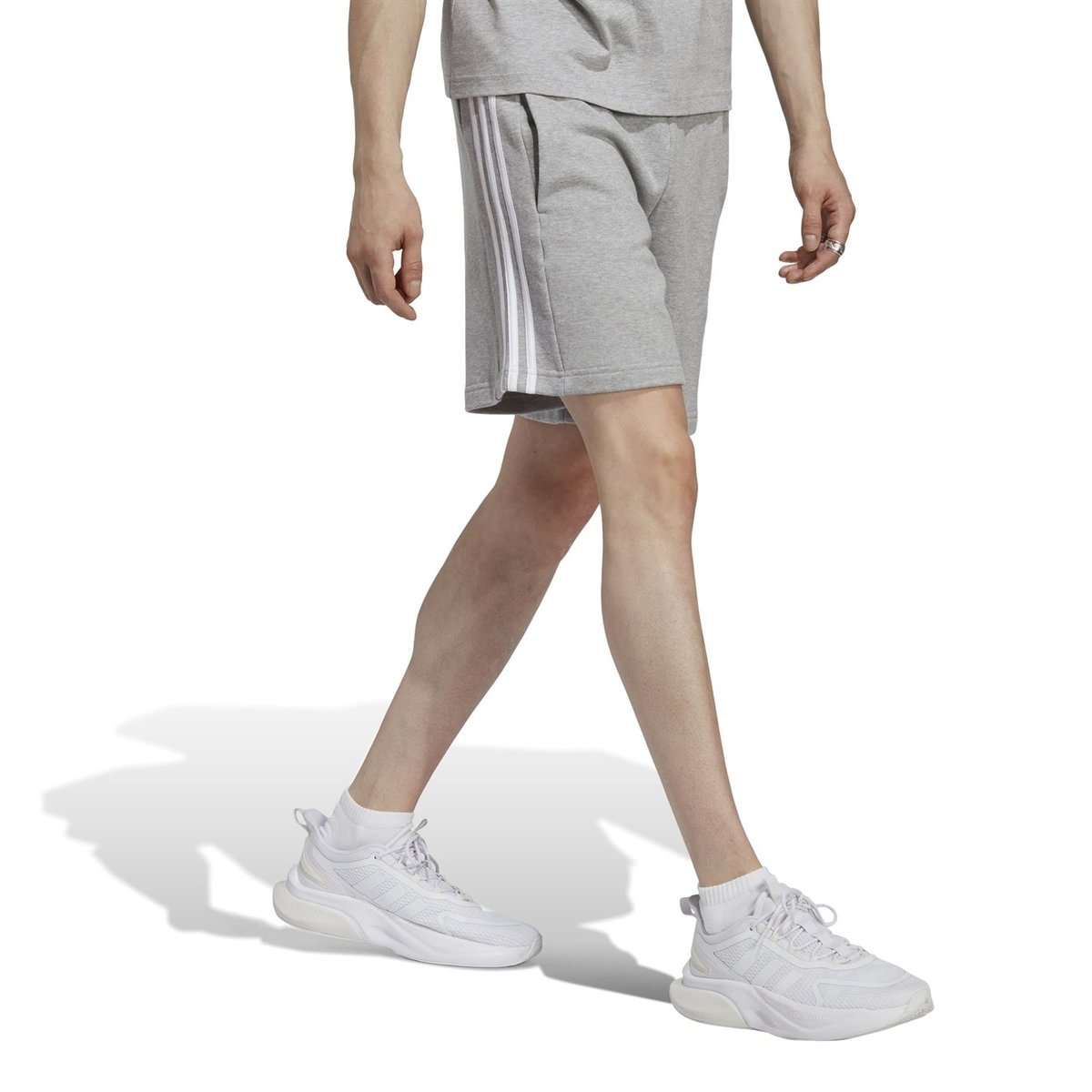 adidas Essentials 3 Stripe Fleece Shorts Mens Grey White 25.00