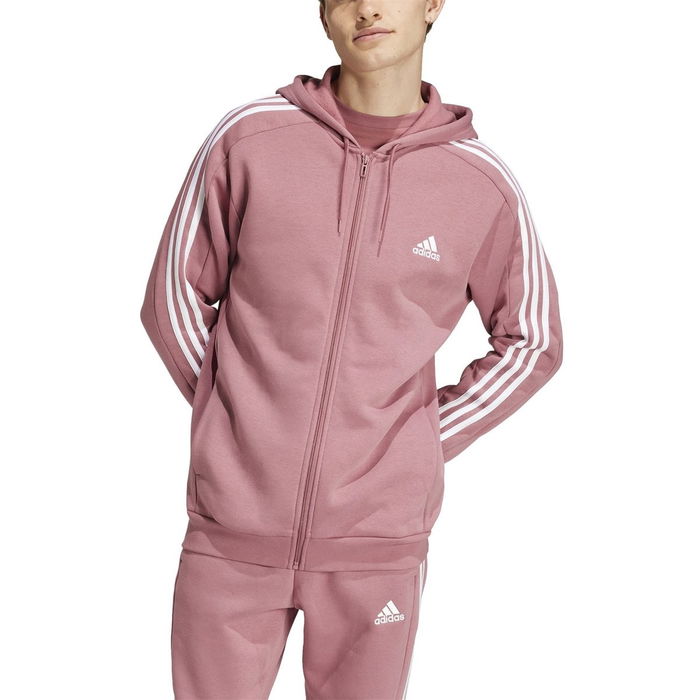 Fleece 3 Stripes Full Zip Hoodie Mens