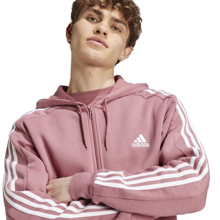 Fleece 3 Stripes Full Zip Hoodie Mens