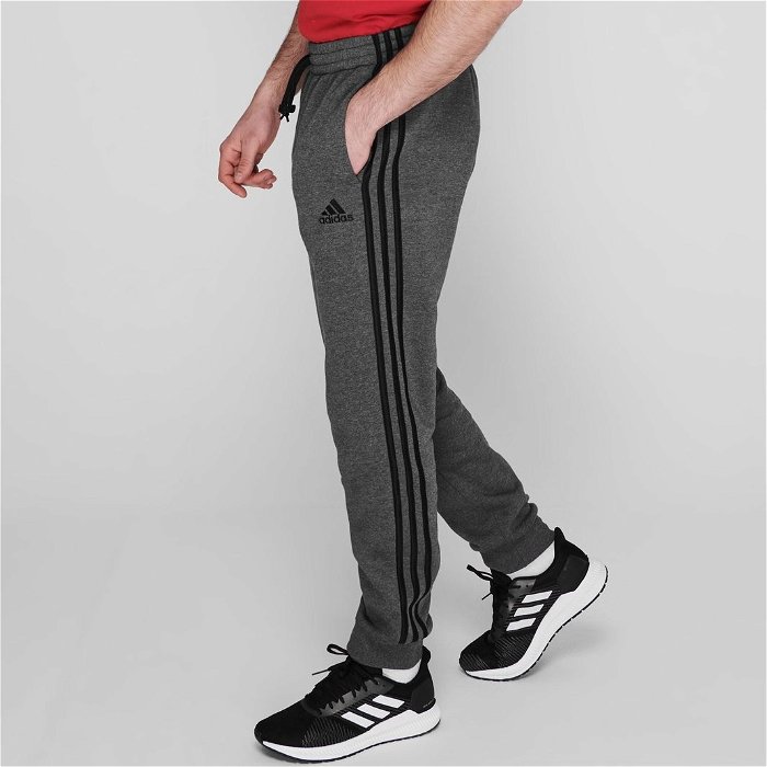 New Mens Adidas Essential Fleece Tapered Cuff Pants Sweatpants Joggers 3  Stripe