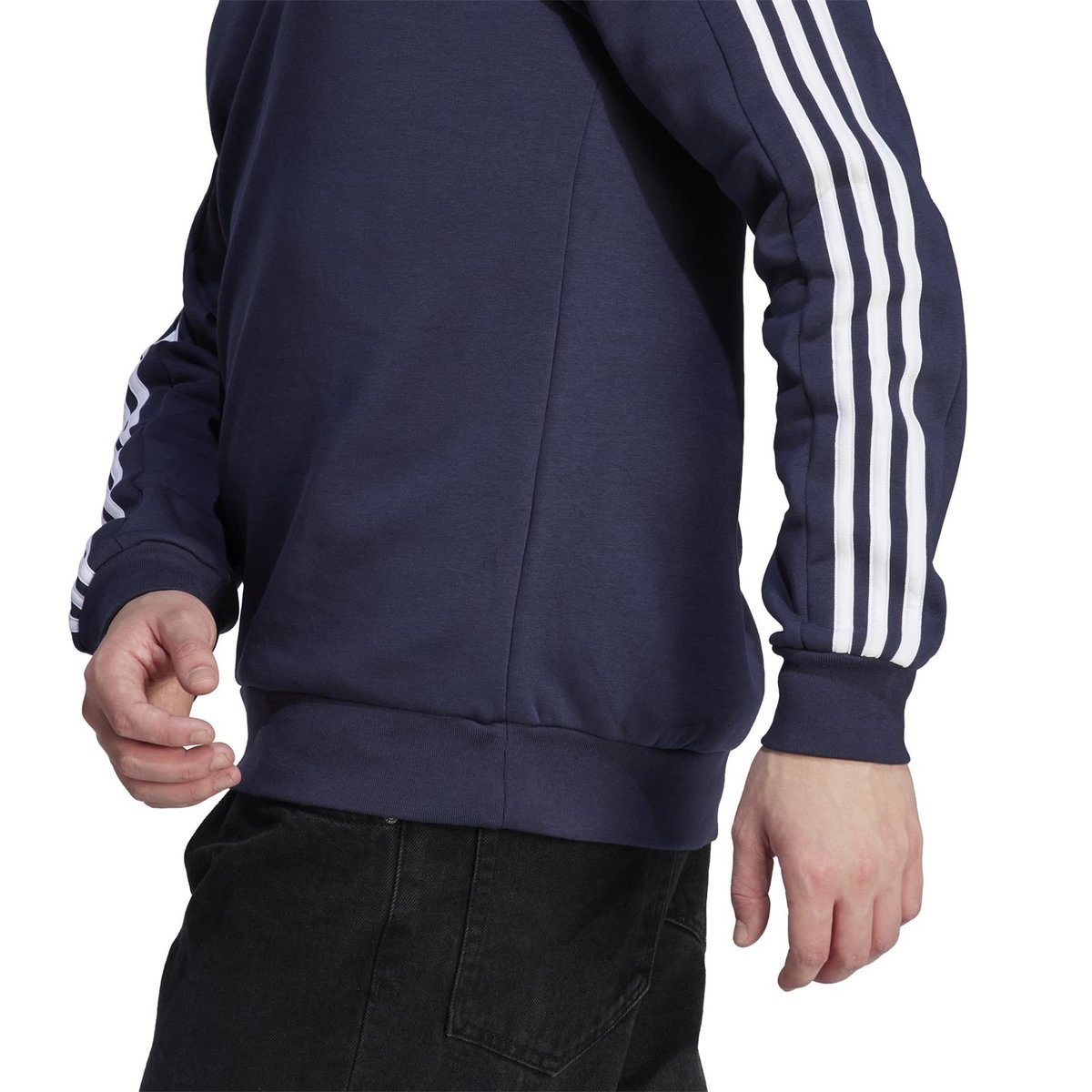 adidas Mens Crew 3 Stripes Pullover Sweatshirt Navy White 40.00