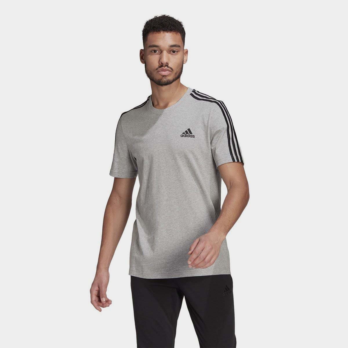 Adidas essentials 3 stripe t best sale shirt mens