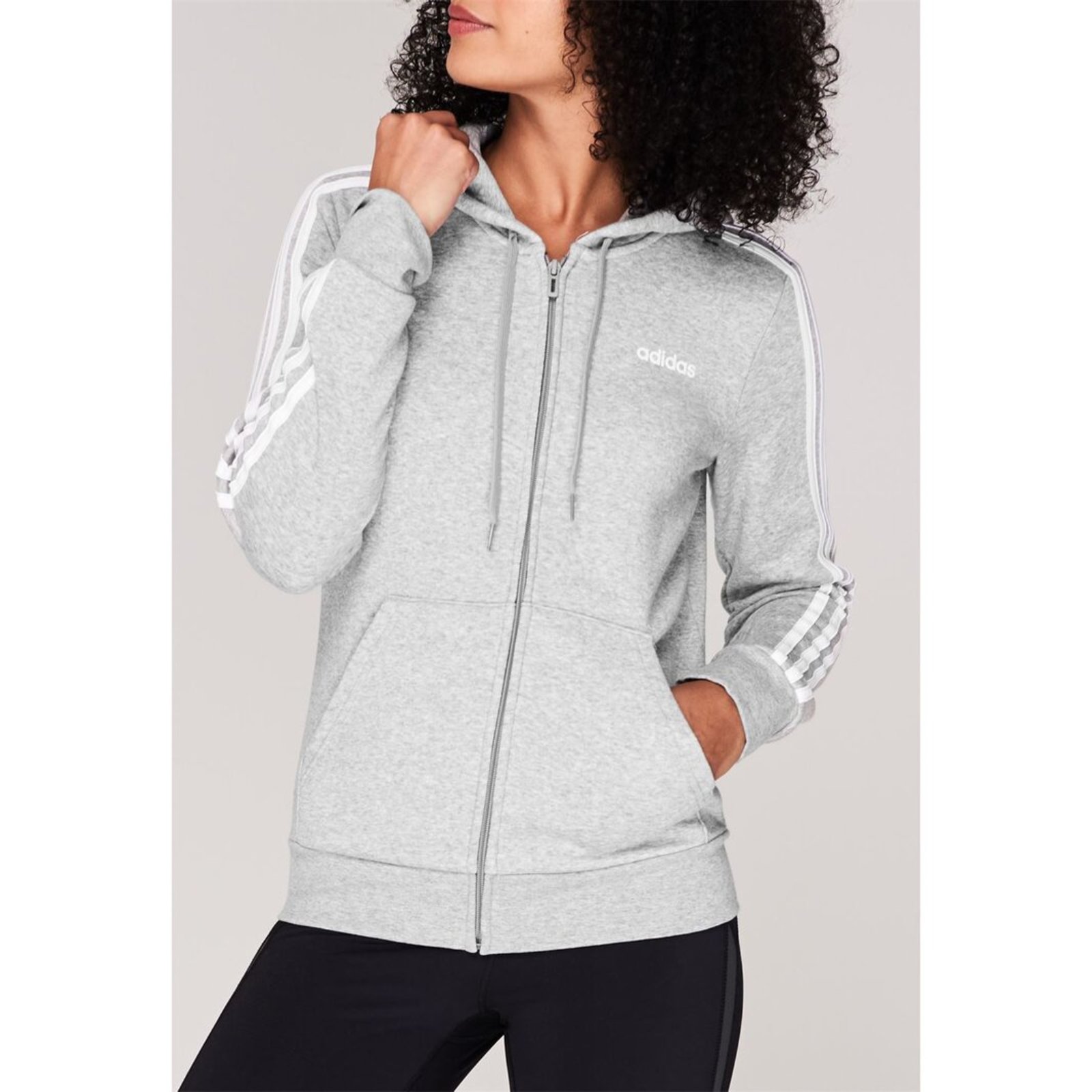 Adidas 3 stripe hoodie grey womens hotsell