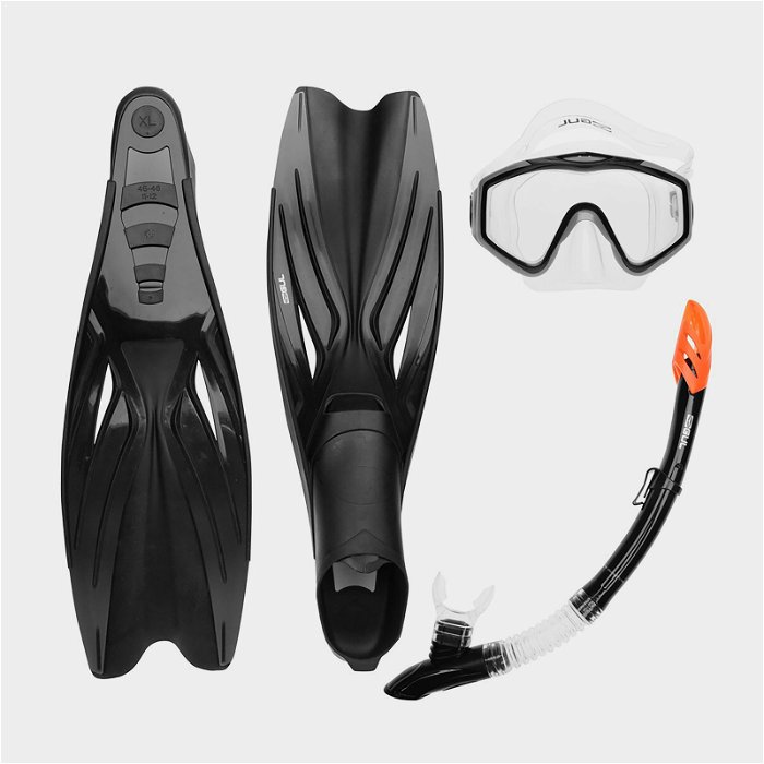 Mask Snorkel And Fin Set Adults with tempered glass dive mask and travel bag