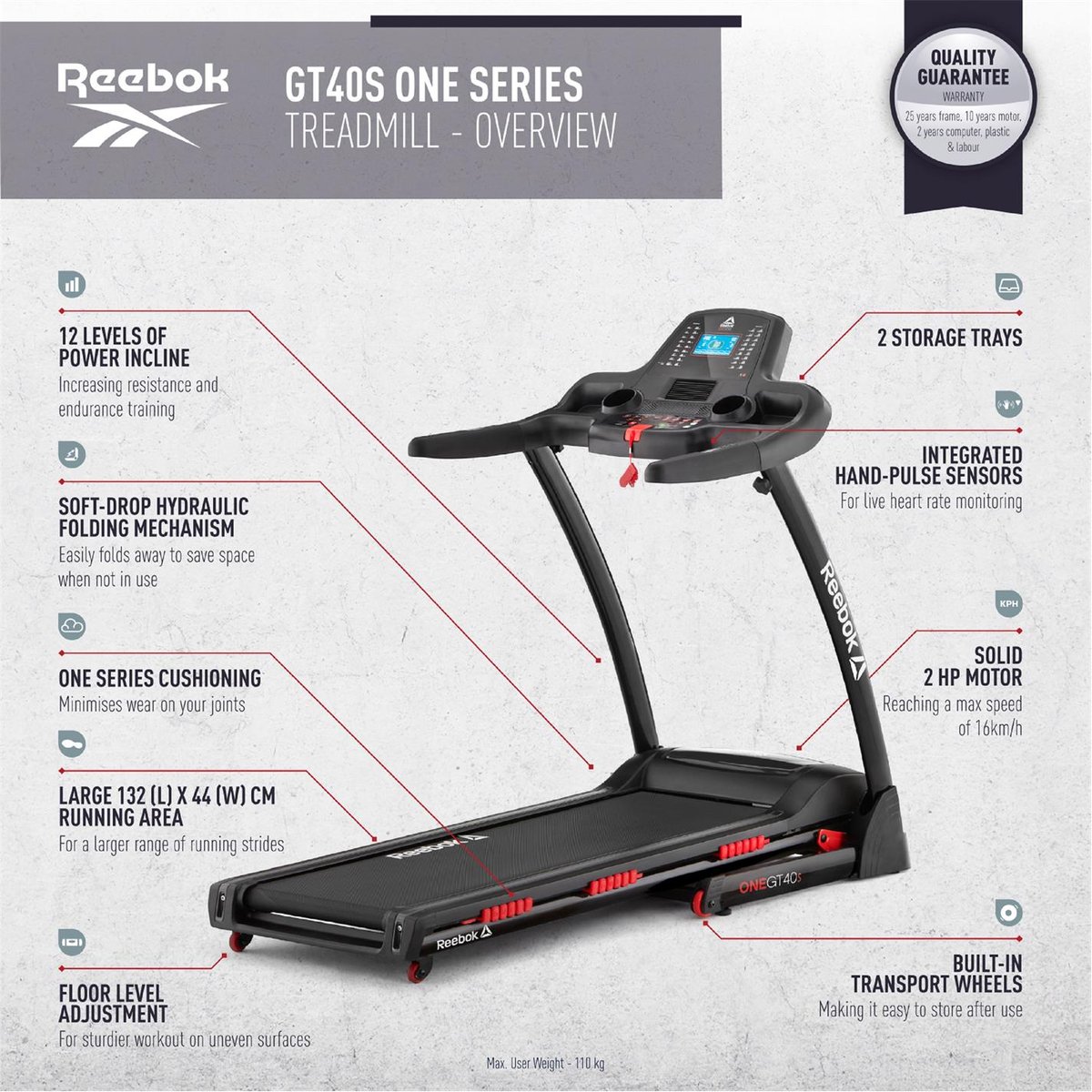 Reebok GT40 S Treadmill Adults Black 550.00