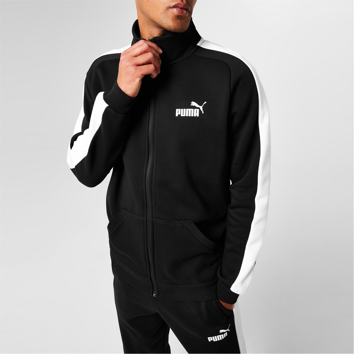 Puma Clean Fleece Tracksuit Mens Black White 57.00