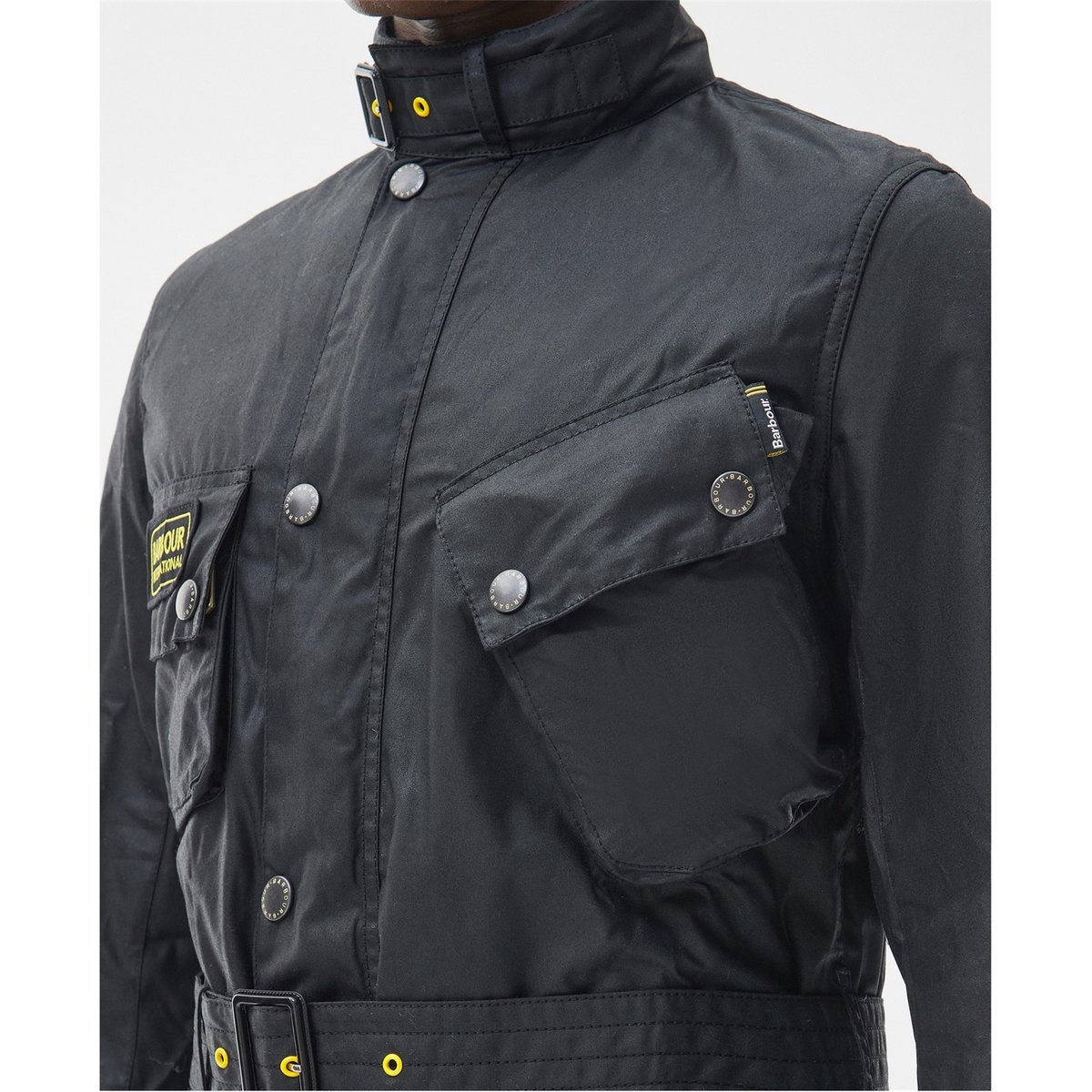 Barbour international belt hot sale wax jacket