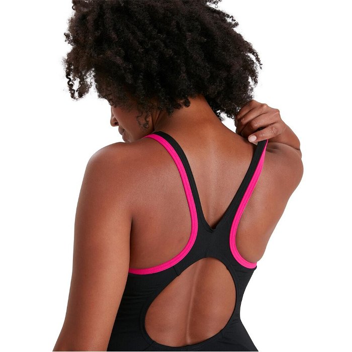 Womens Boom Logo Splice Muscleback Swimsuit Black